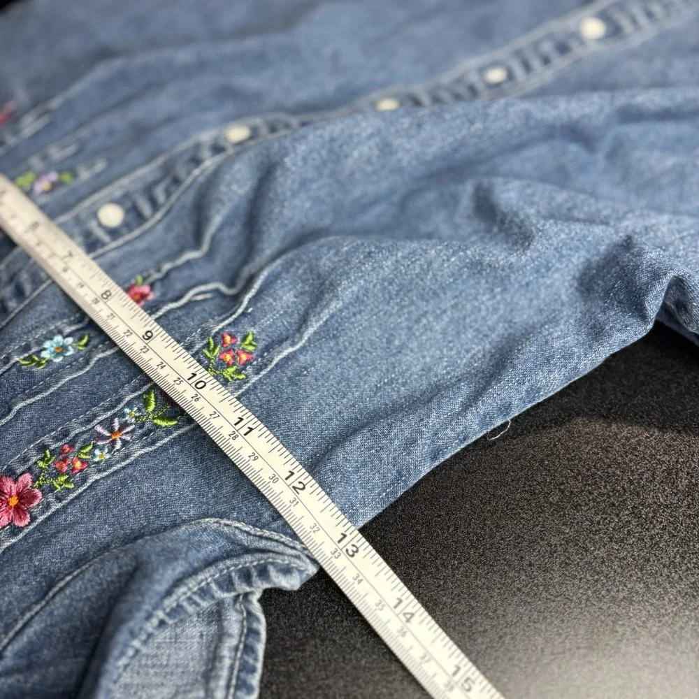vintage OshKosh B'gosh denim dress embroidered flowers ruffled‎ hem Size 6 RARE